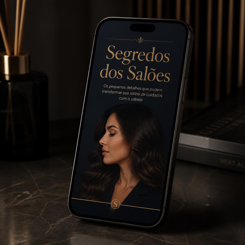 Mockup do celular mostrando o ebook Segredos dos Salões